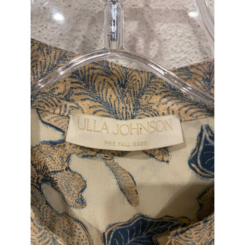 Ulla Johnson Desdra Blouse Womens 2 Cream Silk V-Neck Ruffle Puff Sleeve Floral - Picture 3 of 5